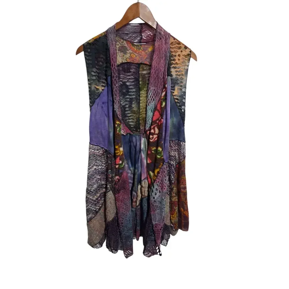 Asymmetrical Patchwork Colorful Mixed Media Womens One size Cottagecore Cardigan